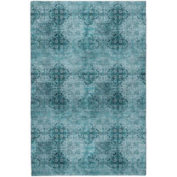 Dream Shag Premium Machine Washable Abstract ADS557 Teal 9 ft. x 12 ft. Area Rug