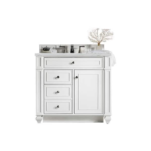 James Martin Vanities Bristol 36 in. W x 23.5 in. D x 34 in. H Bathroom Vanity in Bright White with Ethereal Noctis Quartz Top