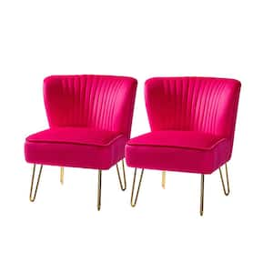 Alonzo Fushia Upholstery Tufted Side Wingback Chair with Metal Base (Set of 2)