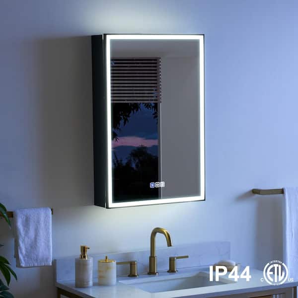 WELLFOR 20 in. W x 30 in. H Rectangular Black Aluminum Recessed/Surface Mount LED Medicine Cabinet with Mirror