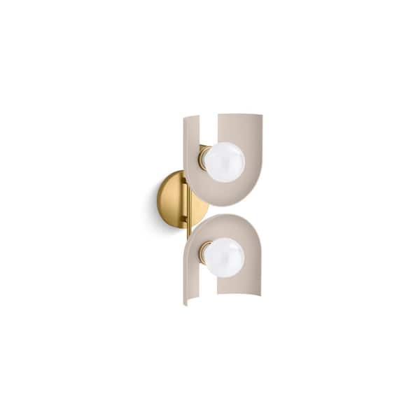KOHLER Jabot 2-Light Biscuit Satin with Brushed Moderne Brass Wall Sconce
