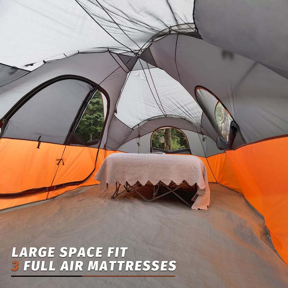 10-Person Orange Polyester 2-Room Camping Tent