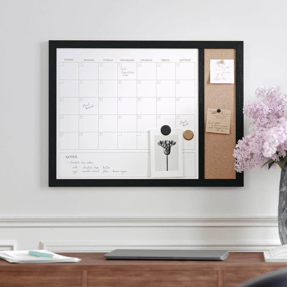 Black Woodgrain 24" x 18" Magnetic Dry Erase Calendar with Cork Board