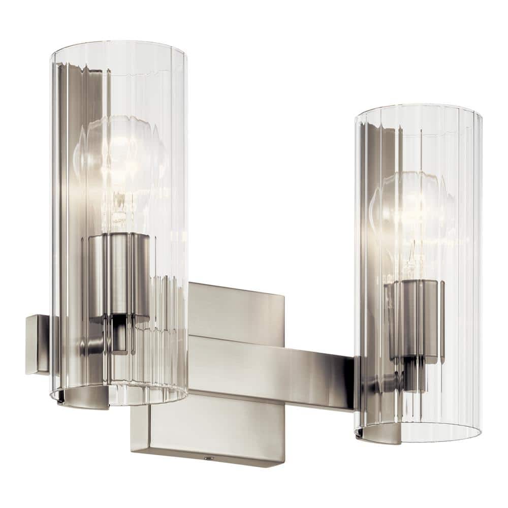 Brushed Nickel 2-Light Vanity with Clear Fluted Glass