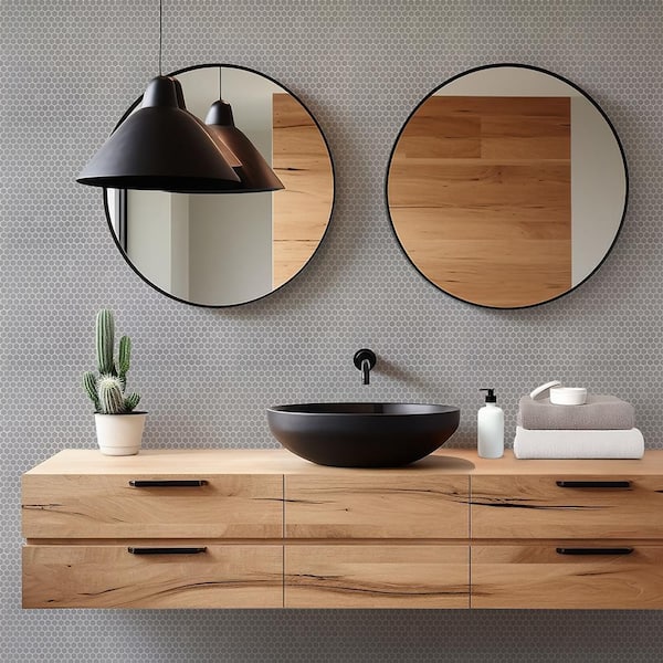 1 in. Hexagon Grey 11.375 in. x 11.625 in. Matte Glass Wall and Floor Mosaic Tile (9.18 sq. ft./Case)