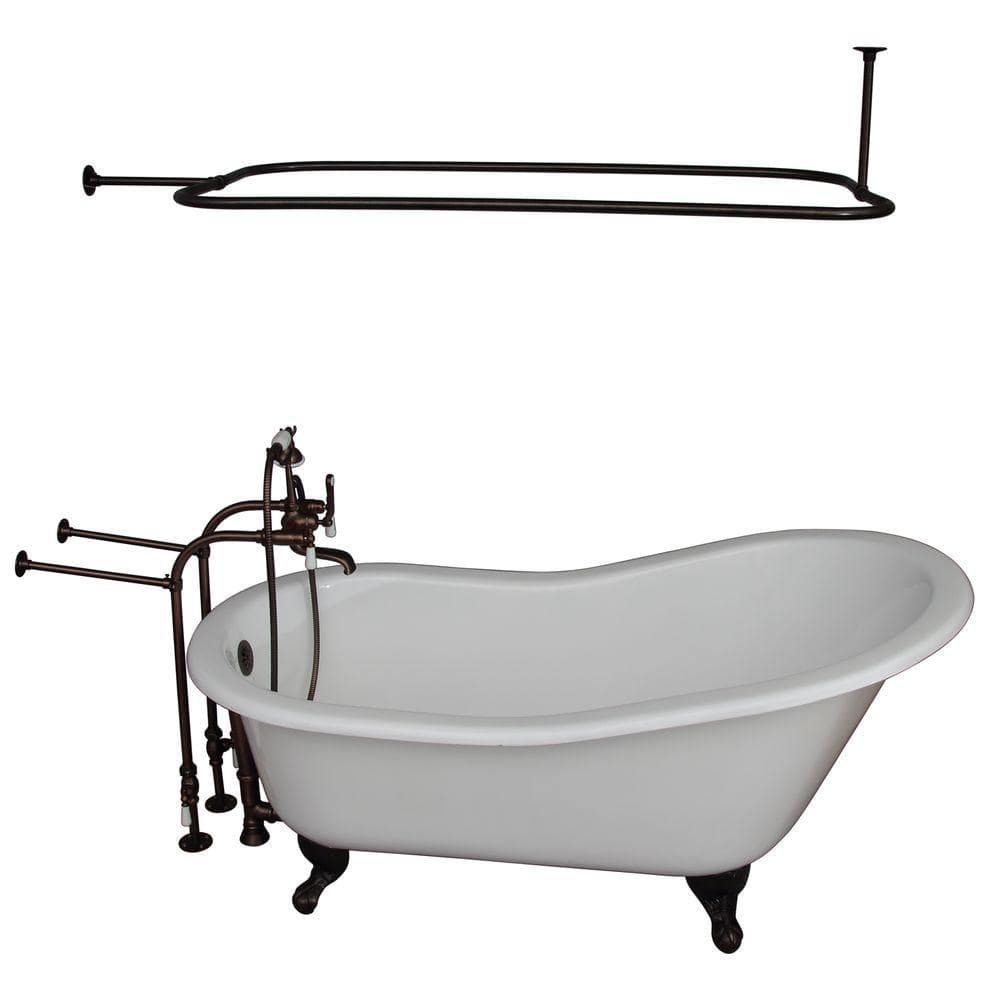 5 ft. Cast Iron Ball and Claw Feet Slipper Tub in White with Oil Rubbed Bro