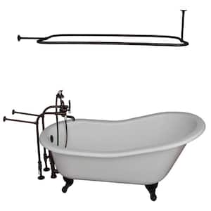 5 ft. Cast Iron Ball and Claw Feet Slipper Tub in White with Oil Rubbed Bronze Accessories
