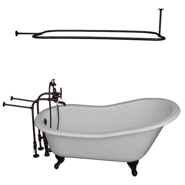 Barclay Products 5.6 ft. Cast Iron Ball and Claw Feet Slipper Tub in White with Oil Rubbed Bronze Accessories