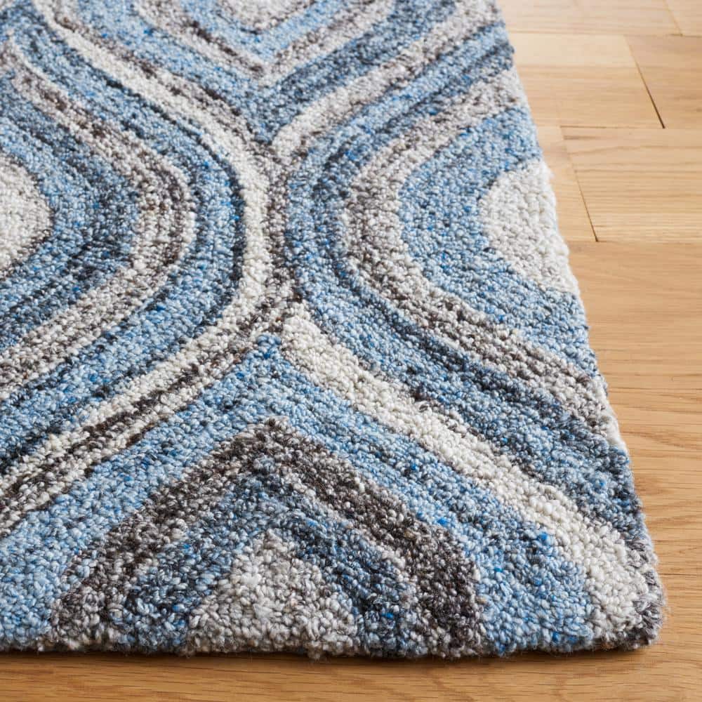 Blue and Gray Handmade Wool Abstract Area Rug, 5' x 8'