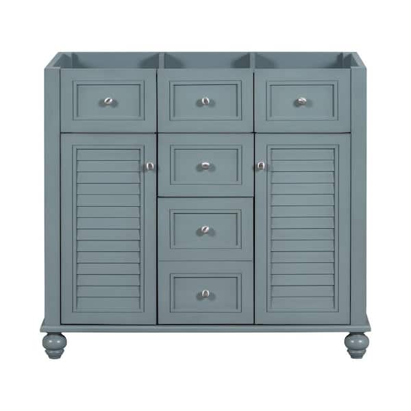 Unbranded 36 in. Freestanding Rectangular Bath Vanity Cabinet without Top in Blue with 2 Drawers and Soft Closing Doors