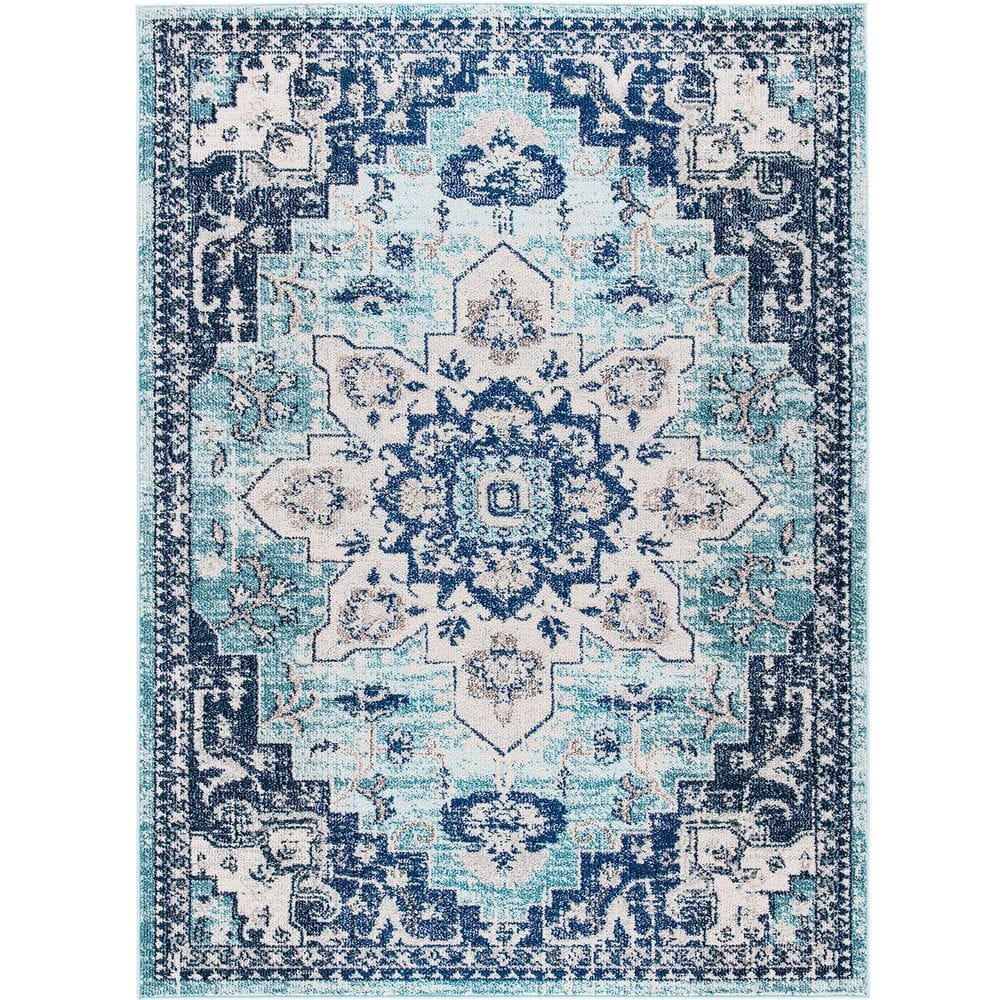 Dark Blue Polypropylene 6 ft. x 9 ft. Oriental Indoor Area Rug