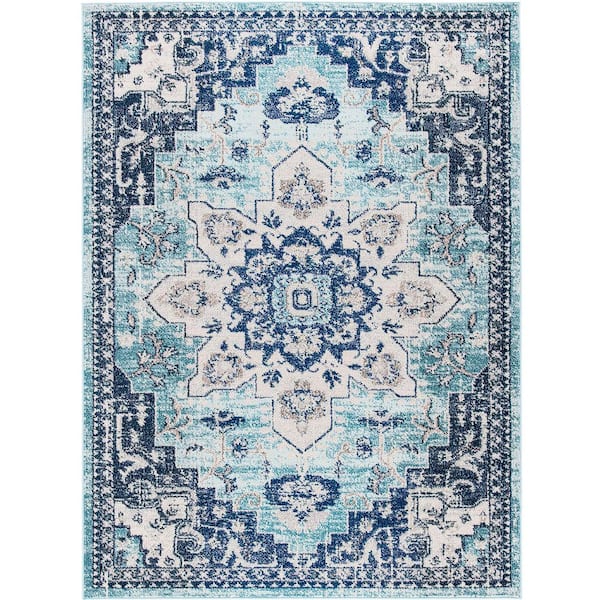 Unbranded Dark Blue Polypropylene 6 ft. x 9 ft. Oriental Indoor Area Rug