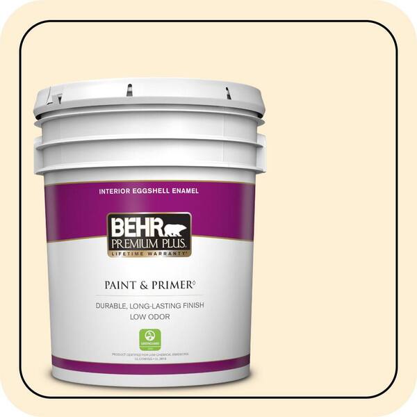 BEHR PREMIUM PLUS 5 gal. #310A-1 Ivory Invitation Eggshell Enamel Low Odor Interior Paint & Primer