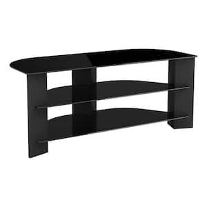 Retangular 41 in. Black Glass TV Stand Fits TVs Up to 55 in. with Open Storage