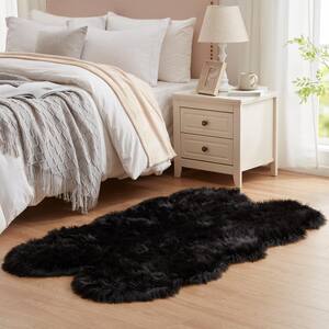 Black 4 ft. x 6 ft. Sheepskin Faux Fur Furry Cozy Area Rug