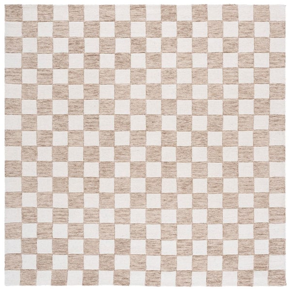 Ebony 6 ft. x 6 ft. Brown/Ivory Checkered Geometric Square Area Rug