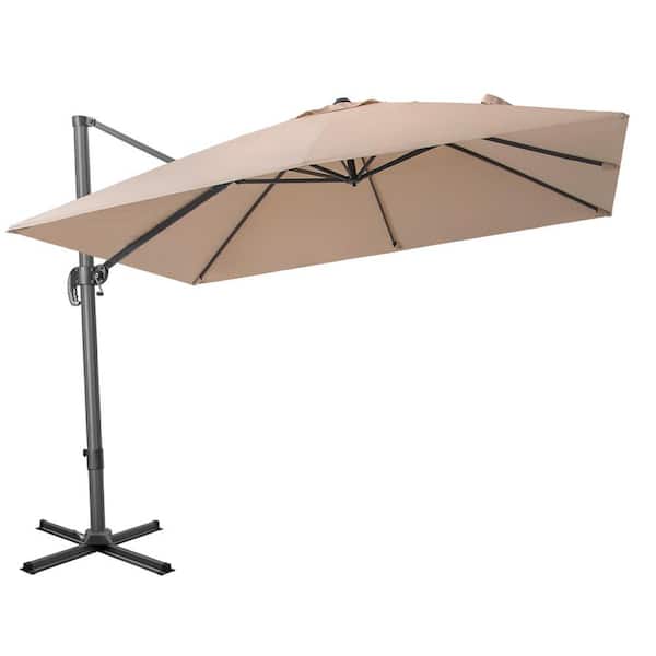 Pellebant 11 ft. x 11 ft. Square Aluminum Outdoor 360° Rotation Cantilever Patio Umbrella in Tan with Cross Stand, No Base