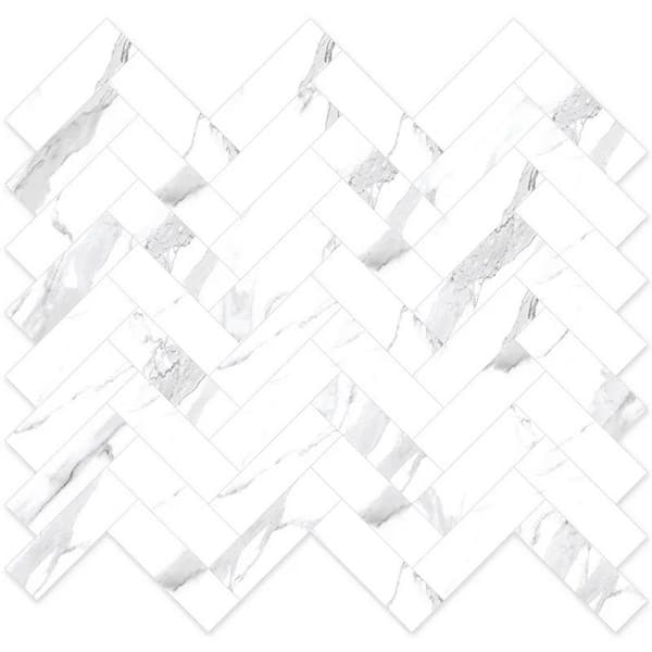 Apollo Tile Veneto 11.1" x 12.36" Polished Statuary White Porcelain Herringbone Wall and Floor Tile 4.76 sq. ft./Case-5 Sheets