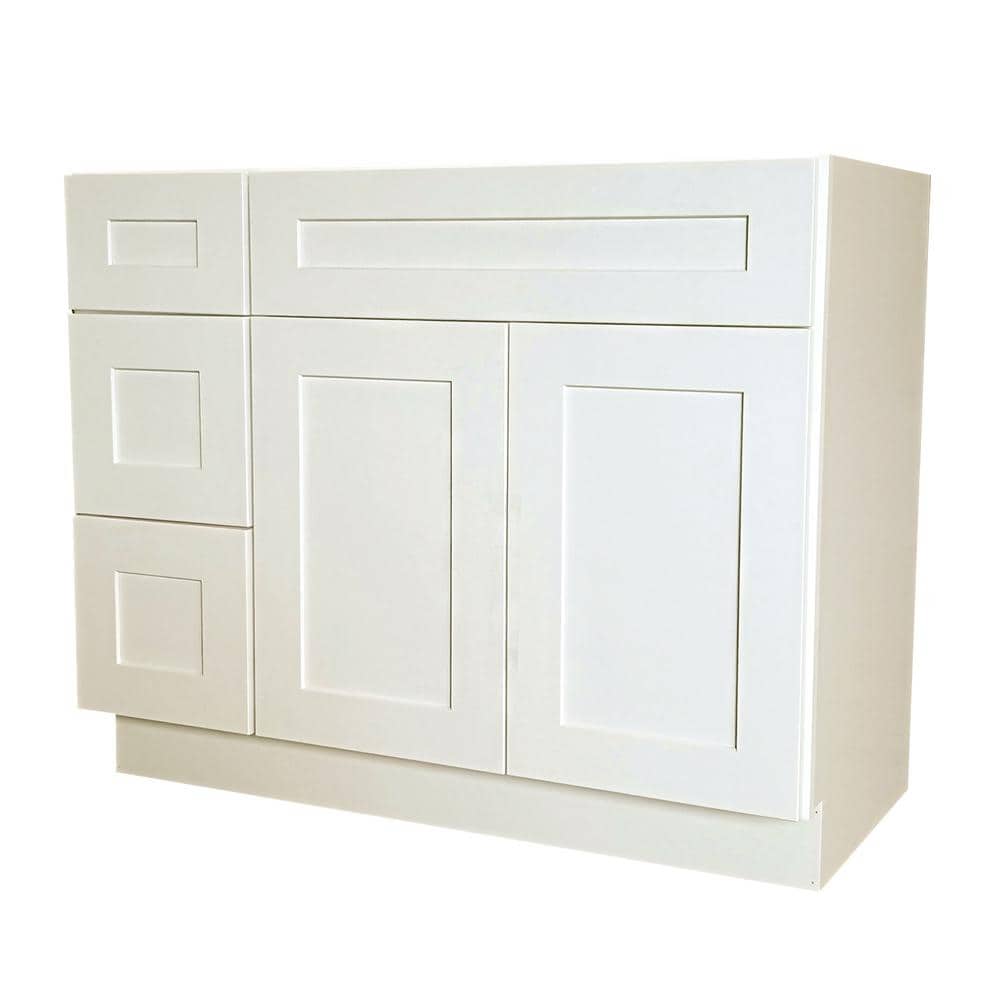 Ready to Assemble Shaker 36 in. W x 21 in. D x 34.5 in. H Vanity Cabinet with 2 Doors and Left Drawers in White price history on PriceWatchPro