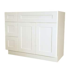 Ready to Assemble Shaker 36 in. W x 21 in. D x 34.5 in. H Vanity Cabinet with 2 Doors and Left Drawers in White