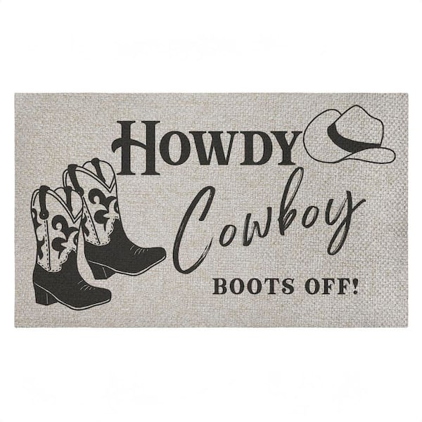 Cowboy Boots Off Entry Black 18 in. x 30 in. Polyester Non-Slip Outdoor Door Mat