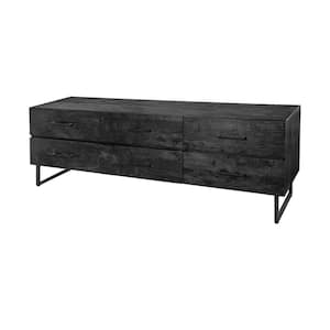 Black Black Wood 19.7 in. Sideboard Cabinet with 6-Drawers and Iron Legs