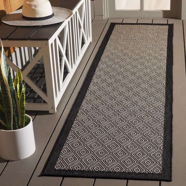 Beach House Black/Ivory 2 ft. x 8 ft. Diamond Border Indoor/Outdoor Runner Rug