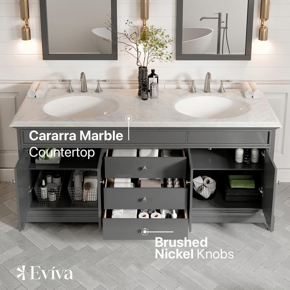 Gray Marble Double Sink Freestanding Bathroom Vanity