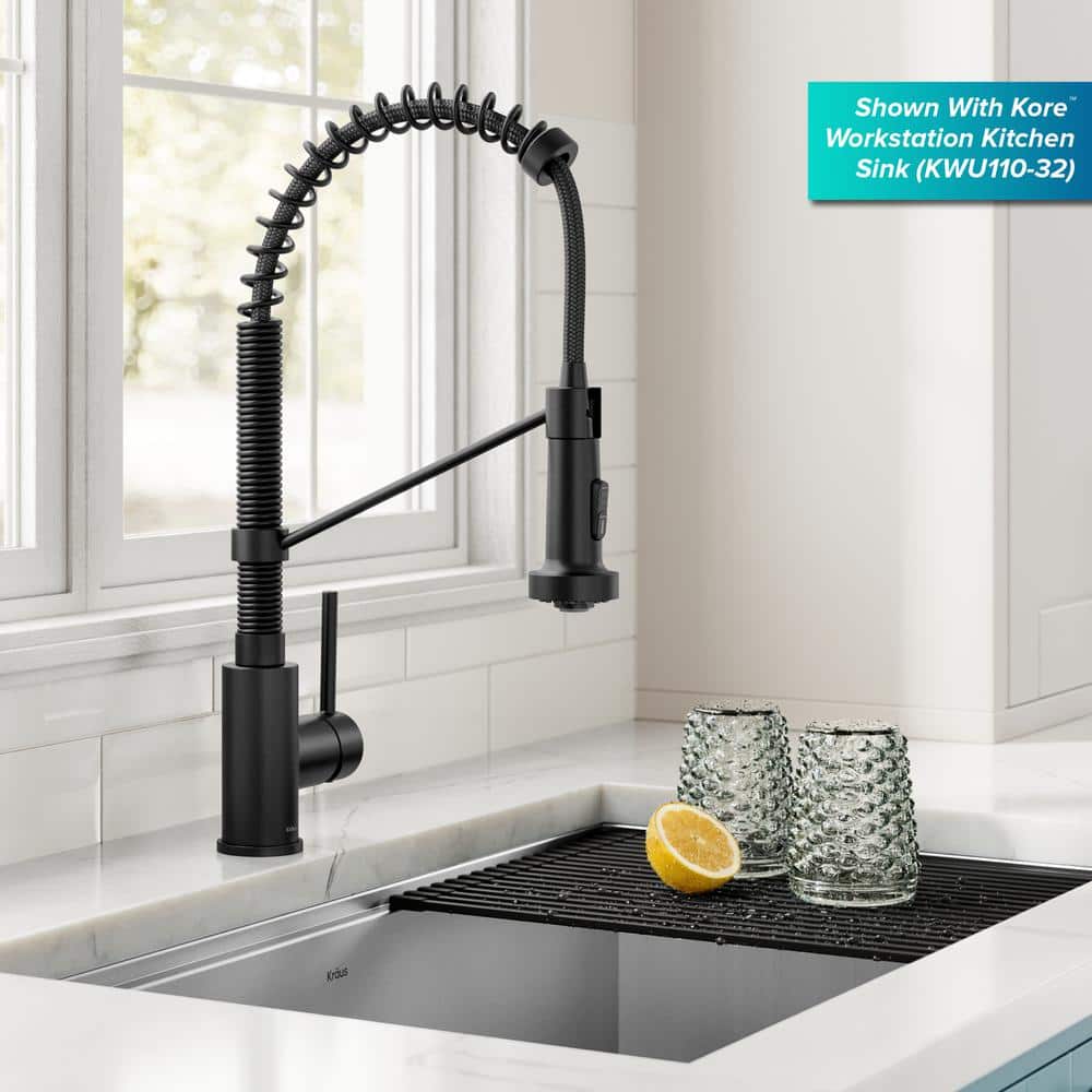 Matte Black Commercial Style Pull-Down Kitchen Faucet with Spray