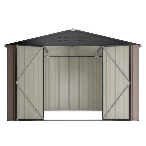 10 ft. W x 10 ft. D Brown Metal Outdoor Storage Shed with 2