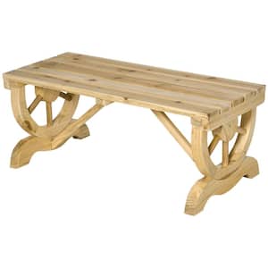 2 -Person Wooden Garden Bench Natural Wood Outdoor Ottoman Wagon Wheel Porch Bench Rustic Country Style Patio Furniture