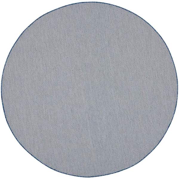 Nourison Courtyard Ivory Blue 6 ft. x 6 ft. Round Solid Geometric Contemporary Indoor/Outdoor Area Rug