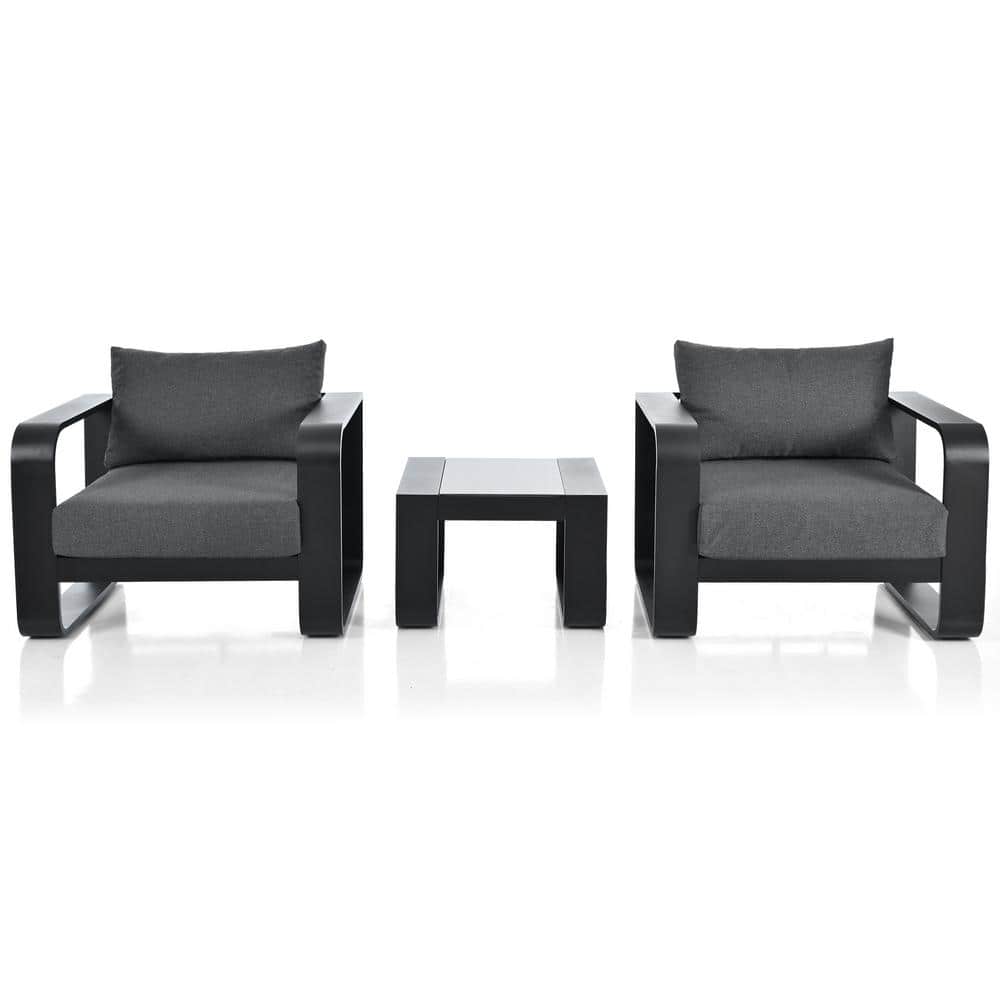 3-pieces Aluminum Outdoor Sectional Set with 6.7 Thick Cushion And Coffe