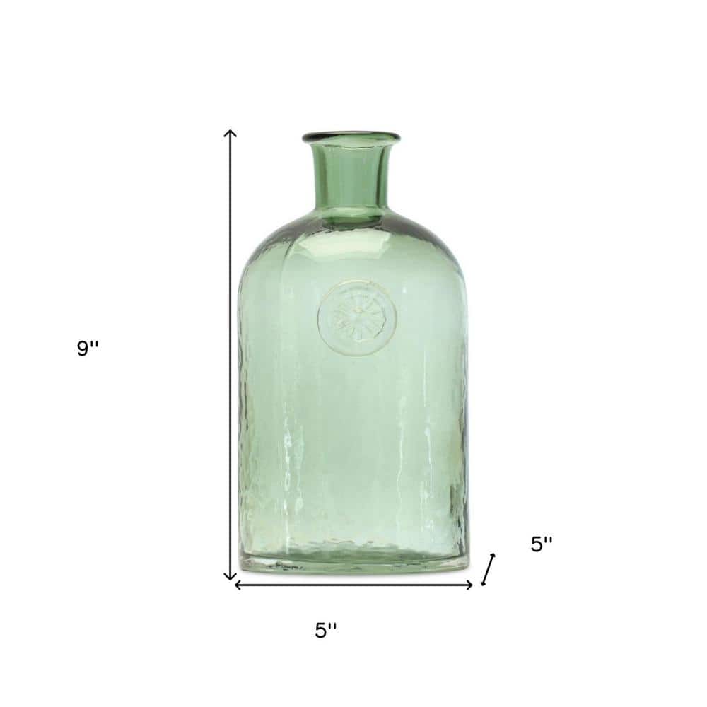 Sage Green Glass Bottleneck Decorative Vase 9"