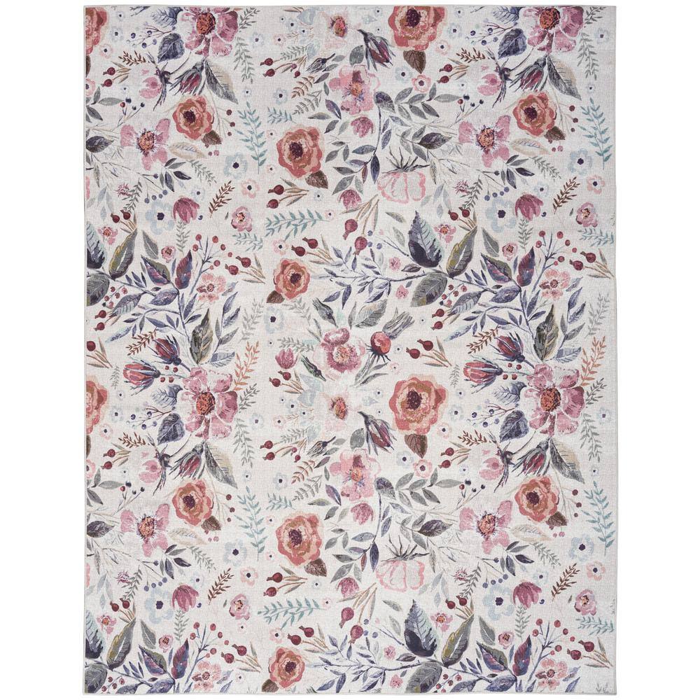 Nourison Washables Ivory Pink 5 ft. x 7 ft. Botanical Traditional Area