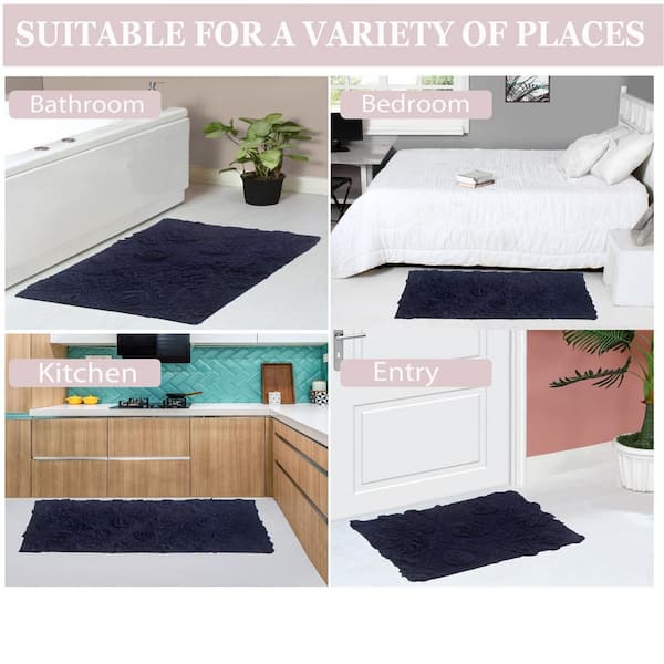 Set of 2 Waterford Collection Blue Cotton Tufted Bath Rug Set - Home Weavers