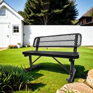 4 ft. Black Outdoor Metal Steel Bench with Backrest for Garden, Lawn