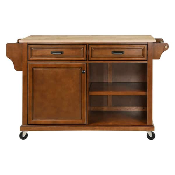 Unbranded Brown Wood 57.5 in. Kitchen Island with Drawers, Spice Rack, Storage