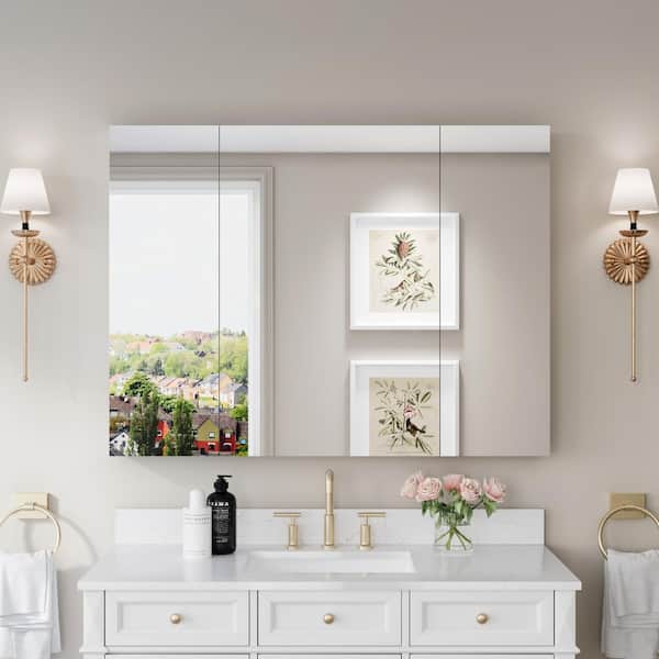 48 in. W x 36 in. H Rectangular Chrome Aluminum Medicine Cabinet with Mirror