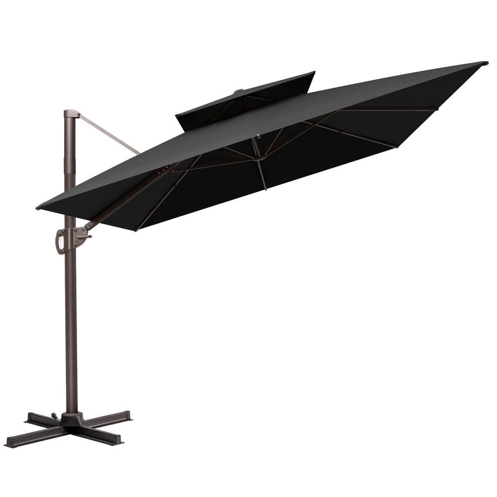 12 ft. x 9 FT. Rectangle Outdoor Aluminum Cantilever Umbrella Patio Umbrella in Black with Cross Stand for Pool Garden price history on PriceWatchPro