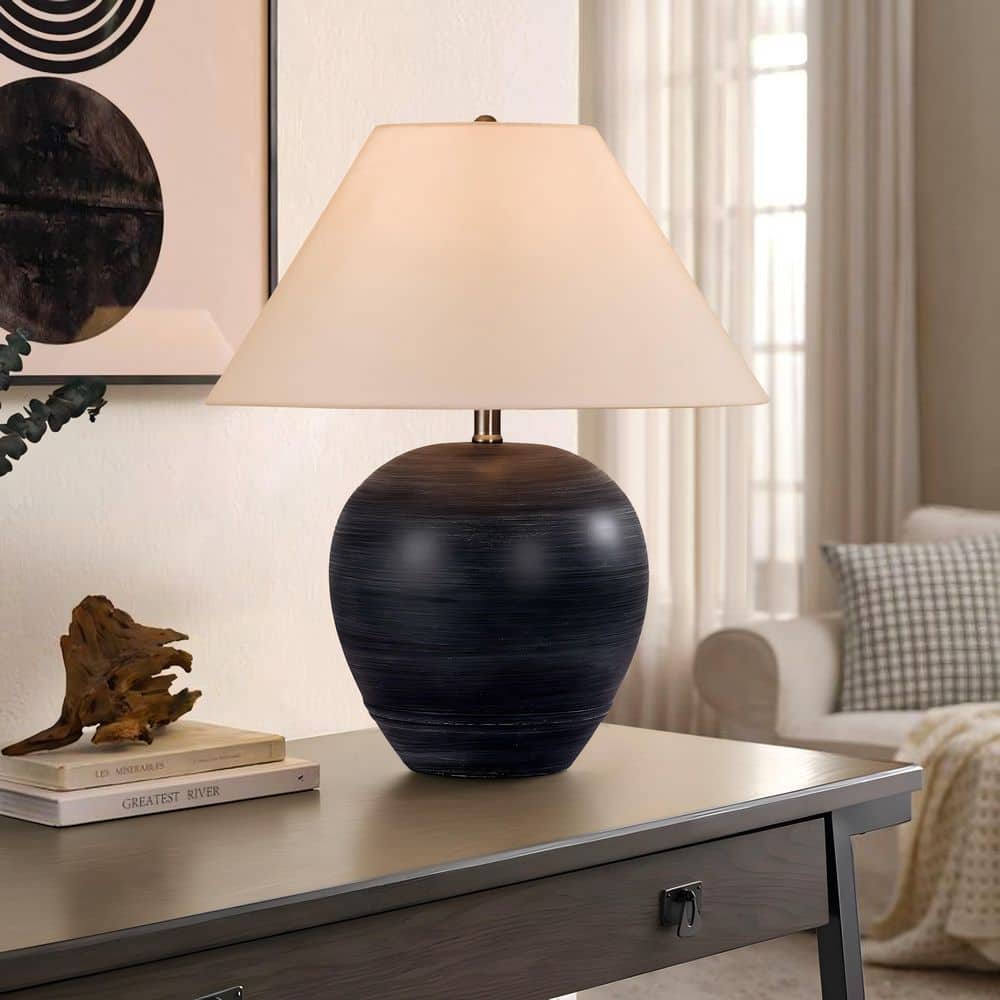 21.3 in. Black With White Striped Ceramic Table Lamp with White Linen Cone Shade price history on PriceWatchPro