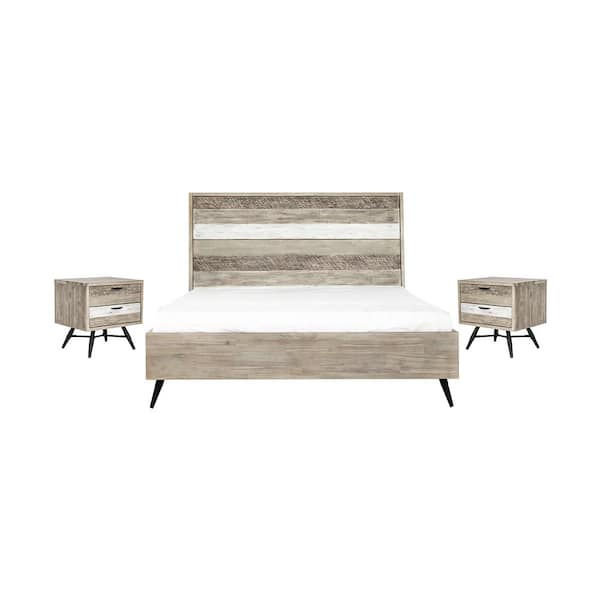 Armen Living Bridges 3-Piece 2 Tone Grey Acacia King Bedroom Set