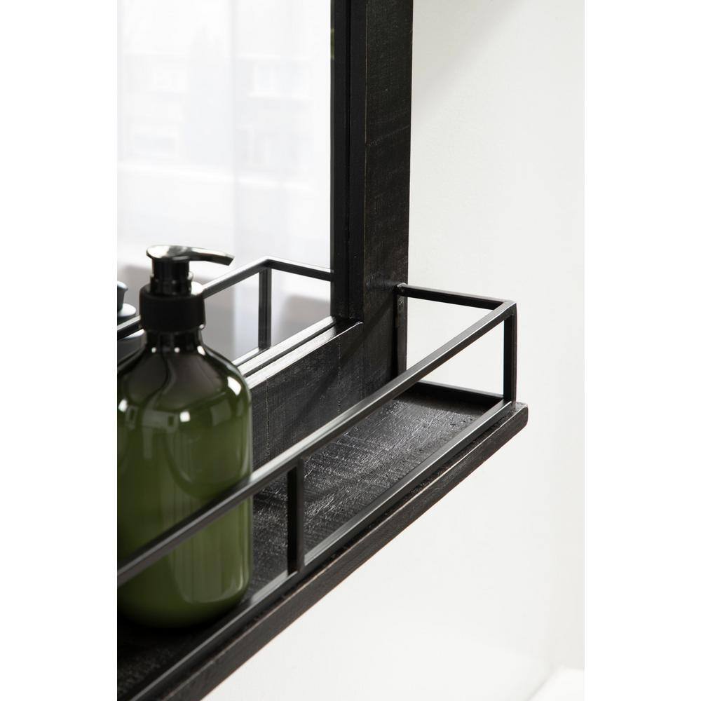 Cates 24" x 31" Rustic Black Wood Wall Mirror with Shelf