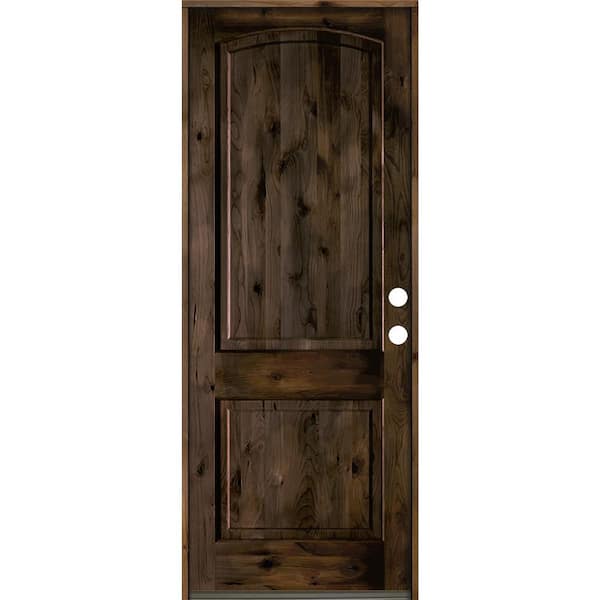 Krosswood Doors 36 in. x 96 in. Knotty Alder 2-Panel Left-Hand/Inswing Black Stain Wood Prehung Front Door