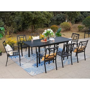Black 9-Piece Metal Outdoor Patio Dining Set with Extendable Table and Fancy Stackable Chairs