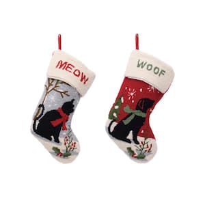 21 in. Polyester and Acrylic Hooked Cat and Dog Stocking (2-Pack)