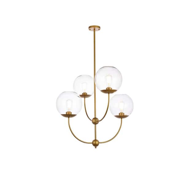 Unbranded Home Living 40-Watt 4-Light Brass Pendant Light with Glass Shade, No Bulbs Included