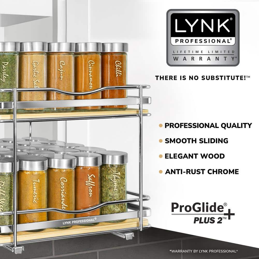 Lynk Professional Double Tier Wood and Chrome Spice Rack