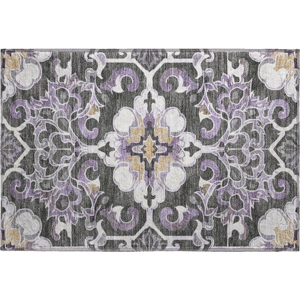 Mayfield Premium Machine Washable Abstract AMF1947 Purple 2 ft. x 3 ft. Accent Rug