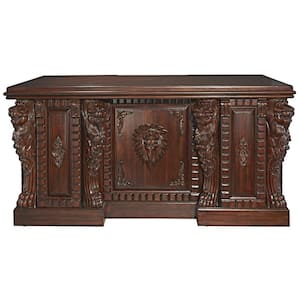 Lord Raffles Lion 63 in. Rectangular Mahogany Brown 5-Drawer Executive Desk